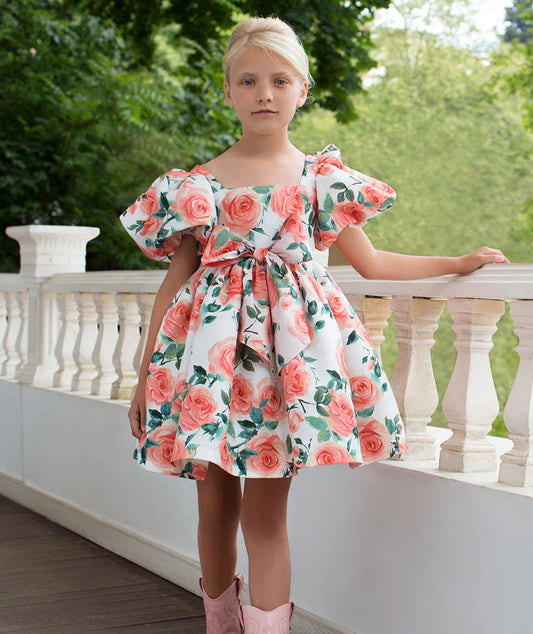 Balon Kollu Desenli Elbise