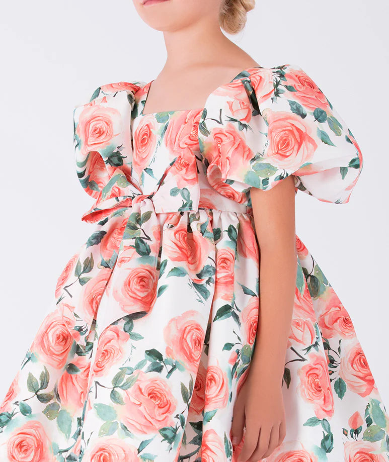 Balon Kollu Desenli Elbise