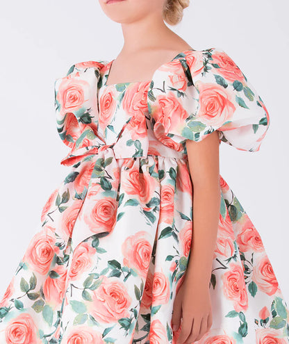 Balon Kollu Desenli Elbise