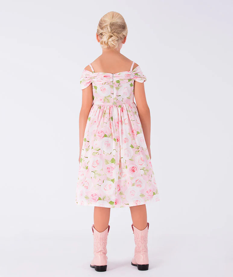 Düşük Omuzlu Çiçekli Elbise