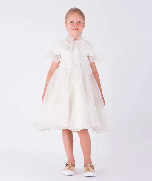 Altın Puantiyeli Organze Elbise