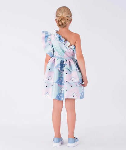 Tek Omuzlu Fırfırlı Elbise