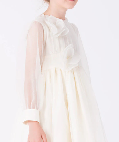 Çiçek Aplikeli Organze Elbise