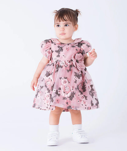 Çiçekli Jakarlı Bebek Elbisesi