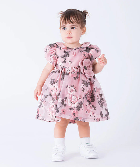 Çiçekli Jakarlı Bebek Elbisesi