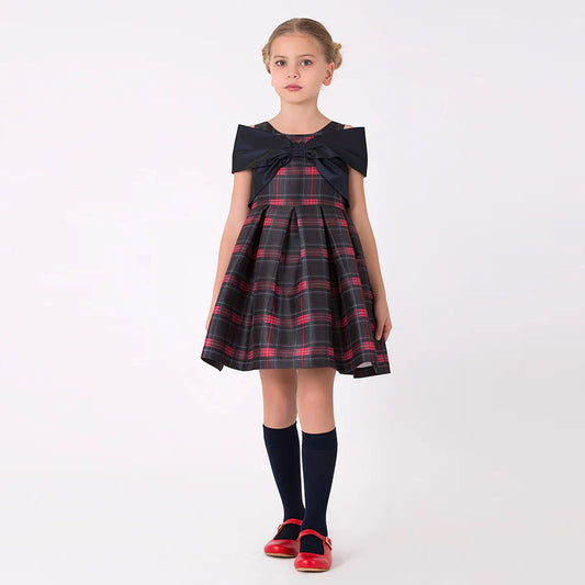 Düşük Omuzlu Ekoseli Elbise